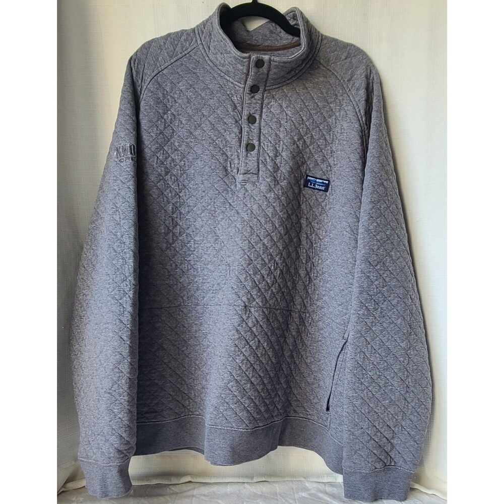 LL Bean Quilted Pullover Sweatshirt Mens XXXL Gray Snap T Neck Diamond Hiking